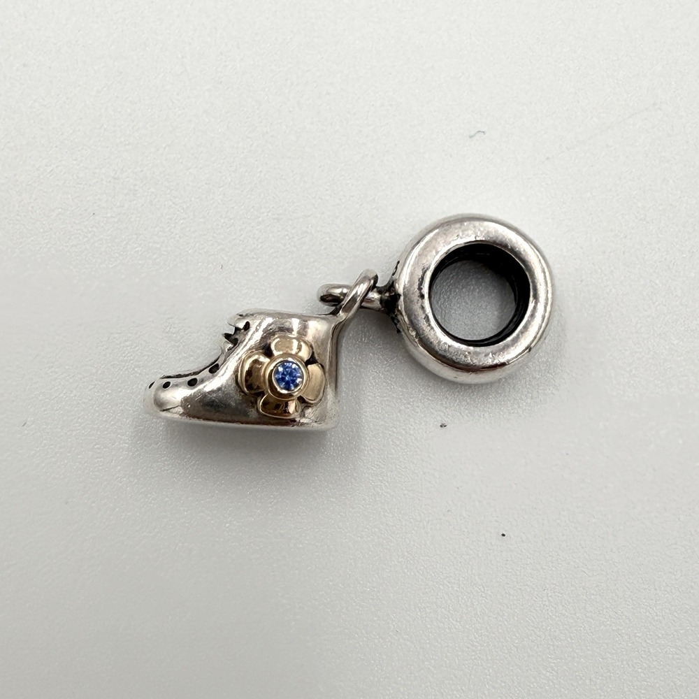 Pandora Sterling Silver Two Tone Baby Boy Bootie Shoe Dangle Bead Charm